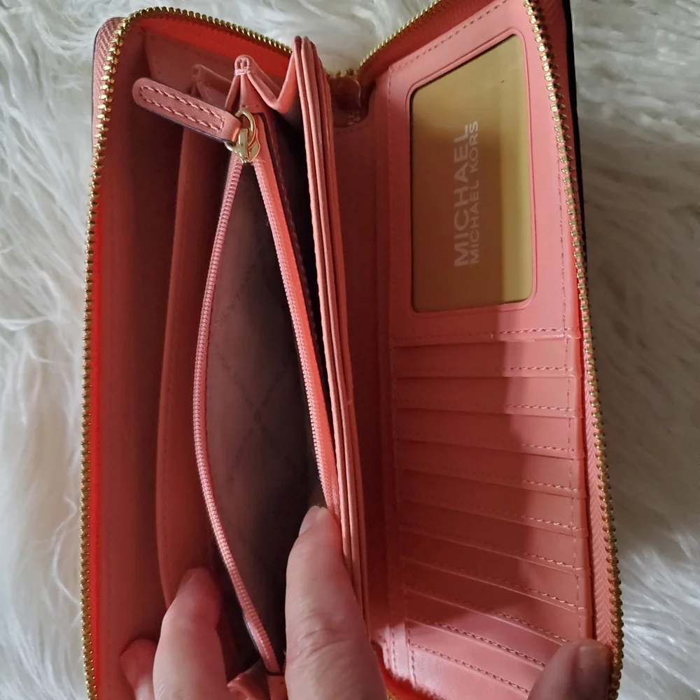 Michael Kors Coral Leather Wristlet